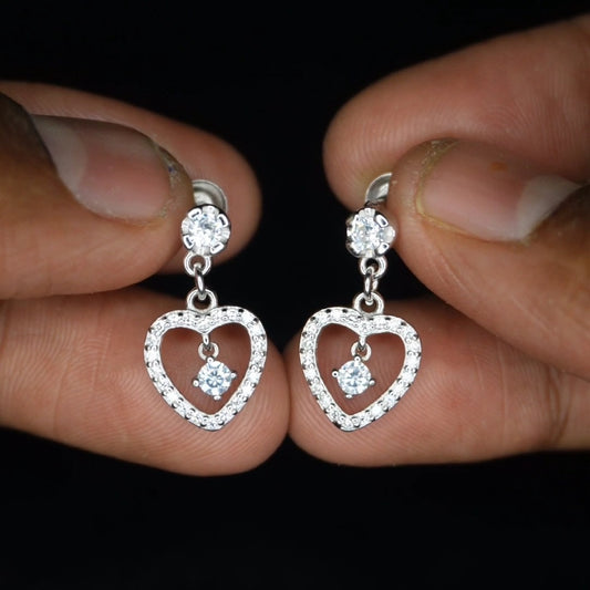 SMALL HEART DROP EARINGS WITH INSIDE DANGLERS STUD