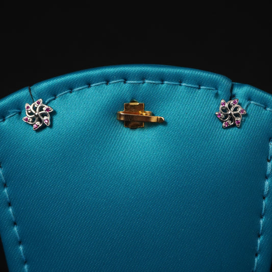floral pattern with pink stone stud
